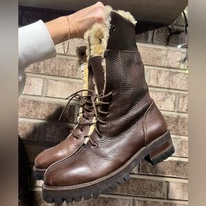 Coach Brown Leather Fur-Lined Boots